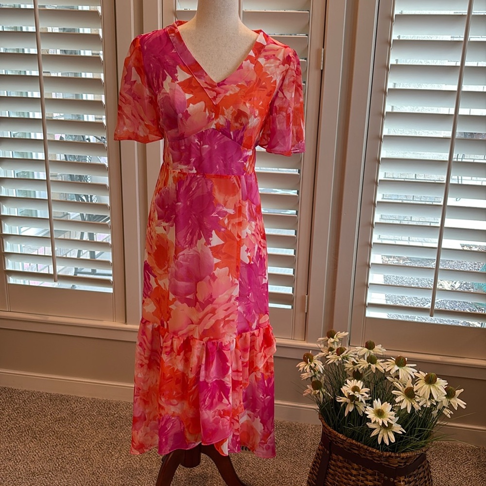 Julia Jordan Women’s Printed Flutter-Sleeve High-Low Maxi Dress, Size 4